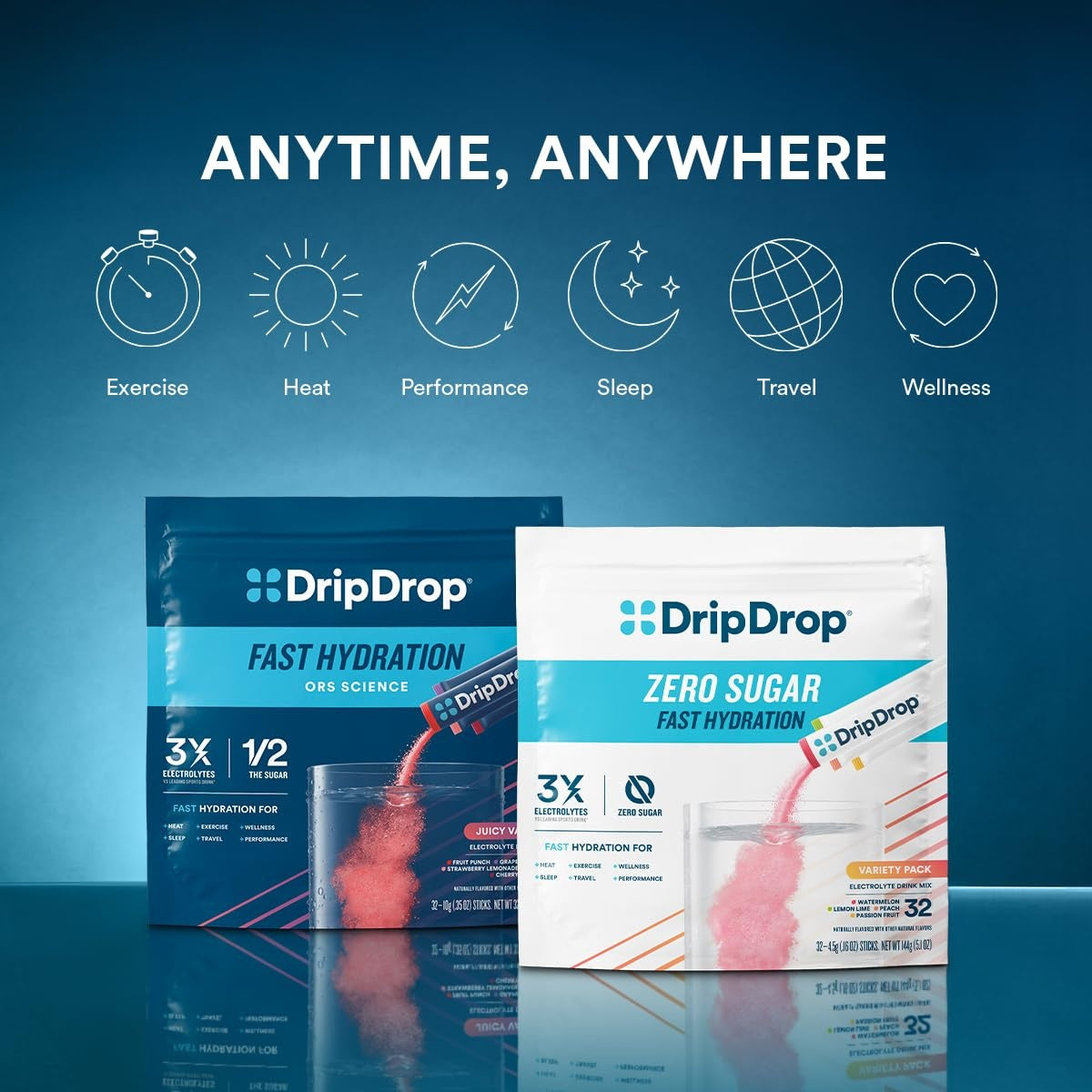 DripDrop Bold Variety Pack Electrolyte Powder, 8 oz sticks, 16 count